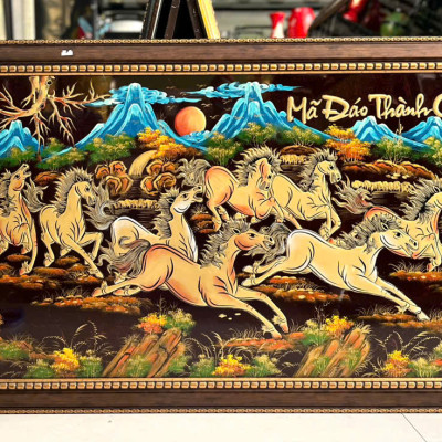 Tranh sơn mài - MÃ ĐÁO THÀNH CÔNG - Đắp nổi hàng xuất khẩu 60x120 cm