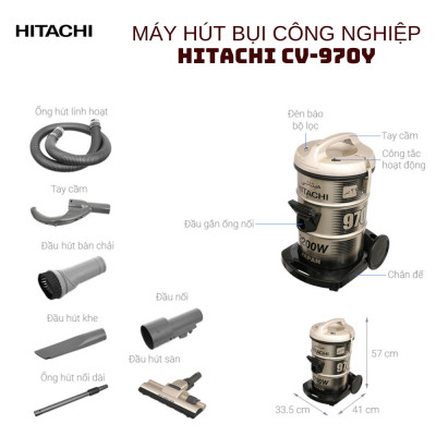 Máy hút bụi công nghiệp Hitachi CV-970Y 24CV TG dung tích 21L công suất 2200W xuất xứ Thái Lan - Hàng chính hãng