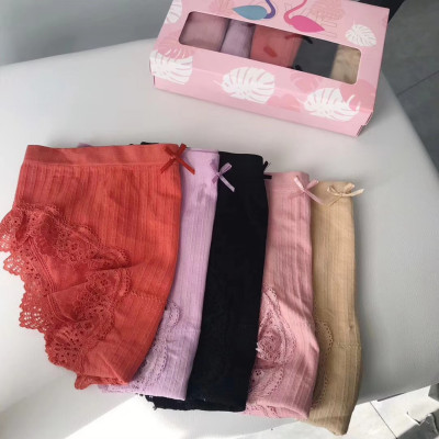 Hộp 5 Quần Lót Nữ Tăm Viền Ren Xuất Nhật Có Nơ Cao Cấp nhiều màu