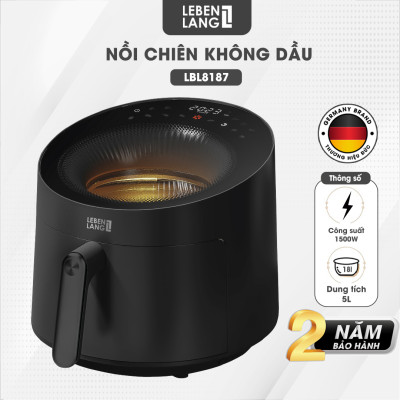 Nồi chiên không dầu Lebenlang LBL8187, 1500W, nồi 5L, mặt kính cường lực, bảo hành 2 năm - hàng chính hãng