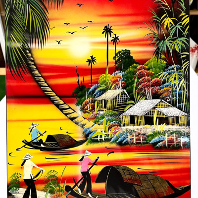 Tranh sơn mài - ĐỒNG QUÊ VIỆT NAM -Hàng xuất khẩu size 30x40 cm