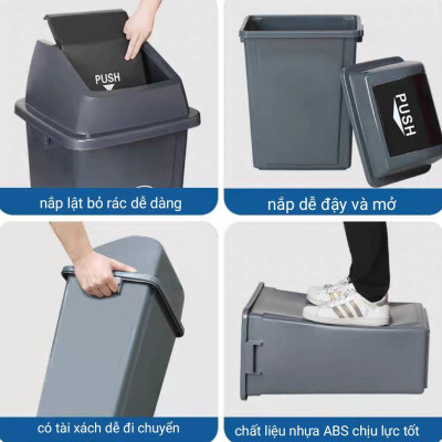 Thùng rác lật 60Lcông nghiệp 60L bền bỉ, chịu lực tốt, chống va đập và ăn mòn hóa chất.