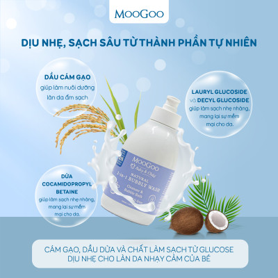 Sữa tắm tạo bọt thuần chay cho bé cho da nhạy cảm, viêm da cơ địa, không SLS, Sulfate  MooGoo