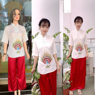 Đồ Lsm Đi Chùa Thêu Con Công Mẹ và Bé