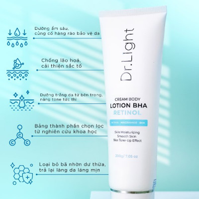 COMBO 2 Kem Body Dr.Light Kem dưỡng Trắng Sáng Da Với Hợp Chất Retinol Niacinamide BHA 200ml