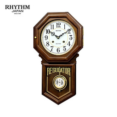 Đồng hồ treo tường Nhật Bản Rhythm CMJ586NR06 dùng pin, kích thước 24.0 x 54.0 x 11.7cm, vỏ gỗ, điểm giờ bằng gong.
