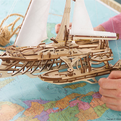 Mô hình gỗ cơ khí, Ugears Trimaran - Thuyền buồm cánh tam giác, mô hình lắp ráp 3D, chính hãng UGEARS, nhập khẩu nguyên bộ từ EU, đồ chơi trí tuệ