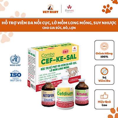 Combo 3 in 1 Cef-Ke-Sal (Cefkesal) lở mồm long móng: Sốt, bỏ ăn, suy nhược, Viêm da, nhiễm trùng nốt loét; Giảm năng suất thịt-sữa.