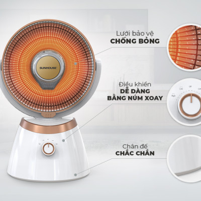 Quạt sưởi carbon Sunhouse SHD7008, Công suất 800W, Có 2 mức nhiệt, Quay 4 chiều tiện lợi, Tự ngắt khi quá nhiệt, nghiêng đổ, Hàng chính hãng - Bảo hành 12 tháng