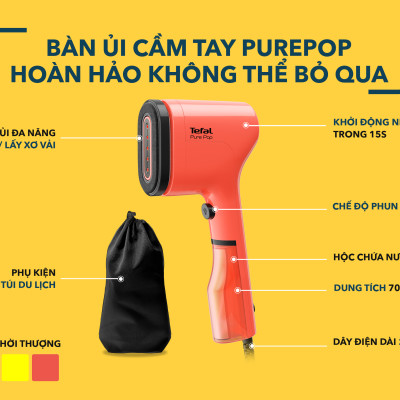 [SẢN PHẨM MỚI] Bàn ủi hơi nước cầm tay Tefal Pure Pop - [Hàng chính hãng]