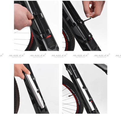 Bơm Xe Đạp Mini Dạng Đứng Áp Suất Cao 120psi B-2729 Thân nhôm gắn sườn xe tương thích Van Xe Phổ Thông và Van Nhọn (có kèm pad gắn) - Mai Lee