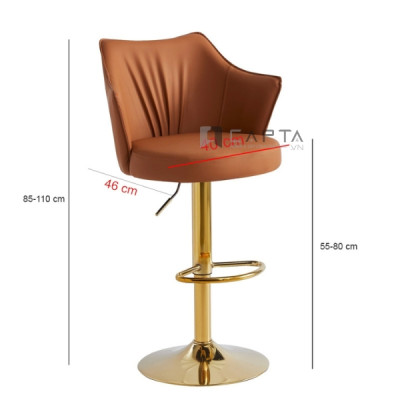 Ghế bar nệm PU màu xanh CB2297B-P Nội thất Capta Ghế bar tăng giảm độ cao nệm PU màu xanh chân thép mạ màu vàng 
