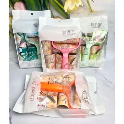 Set cây lăn bụi quần áo kèm 6 lỗi lăn nhiều họa tiết, cây lăn bụi quần áo gra giường siêu sạch