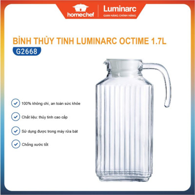 Bình đựng nước thủy tinh Luminarc Quadro G2668, dung tích 1.7L, dùng máy rửa bát | Hàng chính hãng
