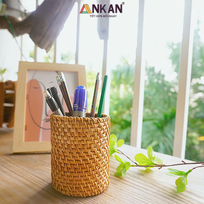 Cốc Mây Tre Đan Thủ Công Đa Năng - Đựng Bút, Cắm Hoa, Trang Trí Bàn Làm Việc - Phong Cách Vintage