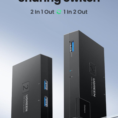 Ugreen UG15149CM618TK 2 vào 1 ra Bộ gộp USB 3.0 hỗ trợ tốc độ 5Gbps kèm 2 cáp 2 đầu USB 3.0 dài 1.5M Màu Đen - HÀNG CHÍNH HÃNG