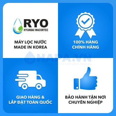 Bộ 4 Lõi Lọc Nước RYO HYUNDAI PGP1000, Sediment, Pre-Carbon, UF Membrane Filter, Post Carbon, Nhập Khẩu Hàn Quốc - Hàng Chính Hãng.