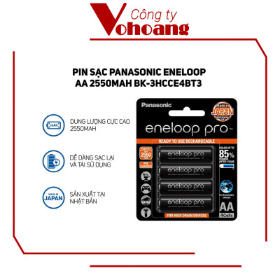 Pin sạc Panasonic Eneloop AA 2550mah BK-3HCCE4BT3 (Vỉ 4 viên) (Đen) - Hàng chính hãng