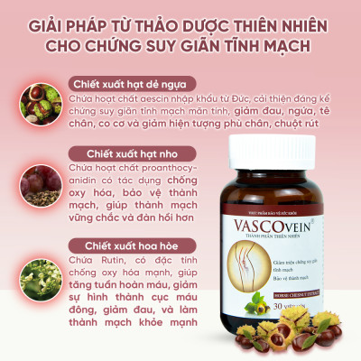 Liệu trình suy giãn tĩnh mạch Vascovein Dân Khang 4 món (3 viên uống và 1 kem) giúp giảm sưng đau tê phù chân