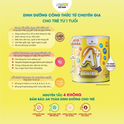 Combo 4 Hộp Sữa Công Thức Hữu Cơ Miwako A+ Vị Vani 400g (1.6Kg) Nhập Khẩu Malaysia, Sữa Hạt Cho Bé Từ 1 - 6 Tuổi Giúp Phát Triển Trí Não Chiều Cao