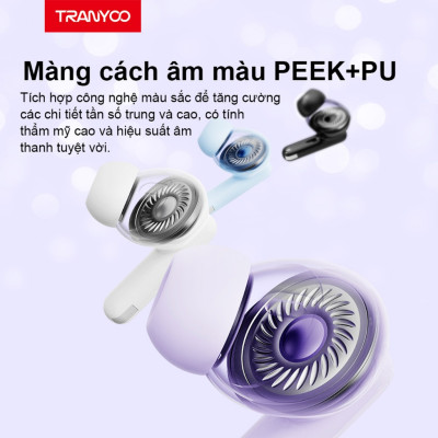 Tai nghe Bluetooth 5.3 TRANYOO T-M26, khử tiếng ồn thông minh, thiết kế đẹp, sang trọng, pin trâu - Hàng chính hãng