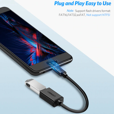 Cáp chuyển đổi USB 2.0 sang Micro USB OTG loại dẹt Ugreen 10821 - Hàng Chính Hãng