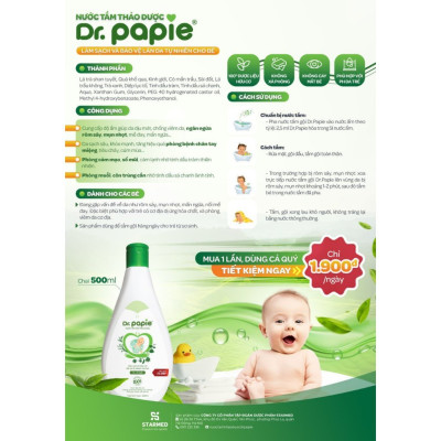 Nước tắm gội thảo dược cho bé Dr.Papie chai 500ml