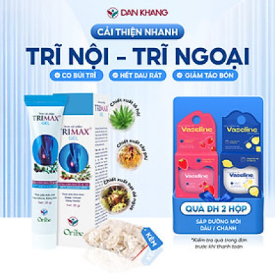 Gel Bôi Trĩ Giúp Co Búi Trĩ, Giảm Sưng Đỏ Và Ngứa Rát Hậu Môn Do Trĩ Trimax Tuýp 20g