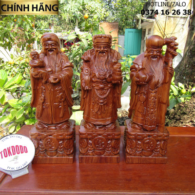 Tượng Tam Đa - Phúc Lộc Thọ Gỗ Nguyên Khối Hàng Thương Hiệu TOKDODO Nhiều Kích Thước.