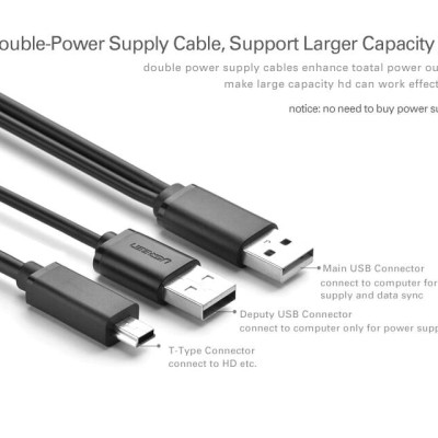 Ugreen UG10346US107TK 0.5M màu Đen Cáp sạc truyền dữ liệu USB 2.0 sang MICRO USB có trợ nguồn USB - HÀNG CHÍNH HÃNG