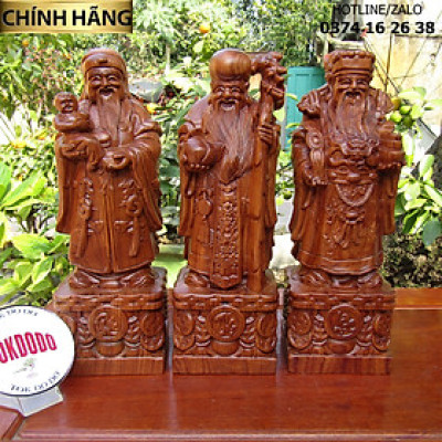 Tượng Tam Đa - Phúc Lộc Thọ Gỗ Nguyên Khối Hàng Thương Hiệu TOKDODO Nhiều Kích Thước.