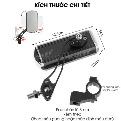 Gương Vuông Xe Đạp quan sát chiếu hậu xe đạp/ xe đạp điện 360 độ (2 chiếc/ bộ), chất liệu hợp kim nhôm (đã kèm theo pad chân gương lỗ 8mm) - Mai Lee