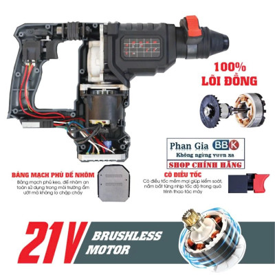 Máy khoan đục bê tông pin WORKFIX WF-RH3003PRO, Anti-kickback, giảm rung chấn RVT, 3 chức năng, 6 tốc độ