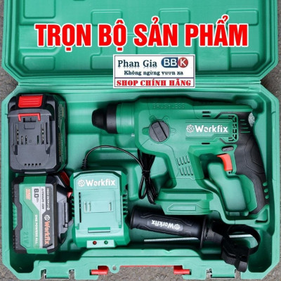 Khoan Bê Tông Pin Workfix 21v-Model: WF-RH2603-3 Chức năng - Pin 15 cell- Bảo hành chính hãƞg.