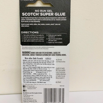 Keo dán siêu dính AD113 3M Scotchtrong suốt, dạng loãng, mau khô, 2g/tuýp