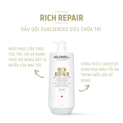 Dầu Gội Phục Hồi Tóc Hư Tổn Goldwell Rich Repair Phục Hồi Tóc Khô Xơ, Hư Tổn, Chẻ Ngọn Lên Tới 98%