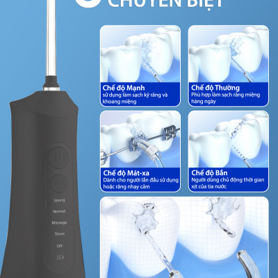 Máy Tăm Nước Cầm Tay Chính Hãng Lorca TA 9109WT Vệ Sinh Răng Miệng, Bộ 5 Đầu Tăm, 5 Chế Độ Sử Dụng