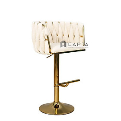 Ghế quầy bar vải nhung chân vàng bóng CB2162B-F Nội thất Capta Ghế đảo bếp nâng hạ độ cao, ghế trang điểm, ghế bar café nhà hàng có tay tựa 