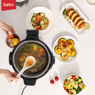 Nồi áp suất đa năng SATO 6AS041.N 6.0L - Nồi áp suất đa chức năng : nấu cơm, nấu cháo, hầm gân, ninh, súp, hấp, giữ ấm ... Dung tích : 6.0 lít phù hợp gia đình 4 - 6 người - Miễn phí vận chuyển toàn quốc - Hàng chính hãng