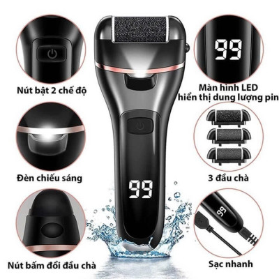 Máy Chà Gót Chân, Mài Gót Chân, Tẩy Da Chết Cao Cấp - Có Tích Điện, Tặng Kèm 3 Đầu Mài Thạch Anh 2 Chế Độ Mịn Da Quà Tặng Phụ Kiện 10 Món Cho Tiệm Nail Cá Nhân Nam Nữ Tại Nhà Văn Phòng - Giao Màu Ngẫu Nhiên