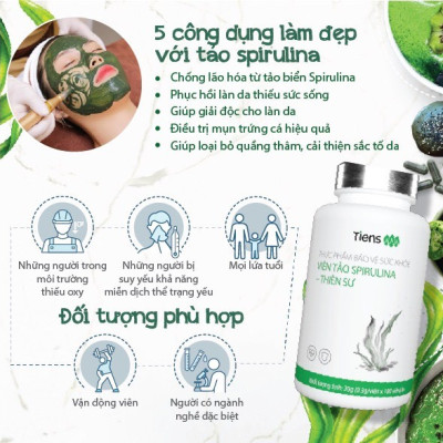 Thực Phẩm Bảo Vệ Sức Khỏe Viên Tảo Spirulina - Thiên Sư. Thực phẩm vàng cho người đau dạ dày,  Chống suy nhược cơ thể Tăng cường miễn dịch. 