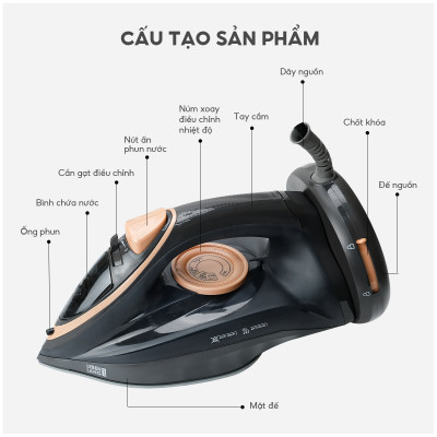 Bàn là hơi nước cầm tay dạng nằm Lebenlang LBL5289, bàn ủi hơi nước 2200W, bình chứa 260ml, bảo hành 2 năm - hàng chính hãng