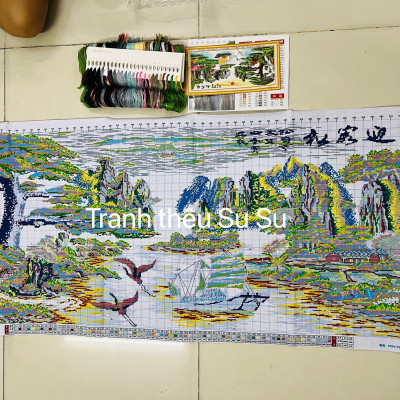 Tranh thêu chữ thập Thuận buồm xuôi gió 2001, kích thước 150*60 cm