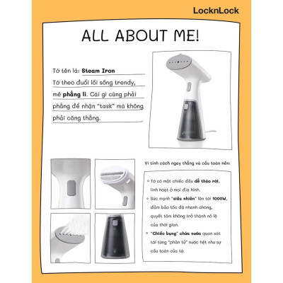 Bàn ủi hơi nước cầm tay Lock&lock ENI148 Mini handy steamer - Hàng Chính Hãng