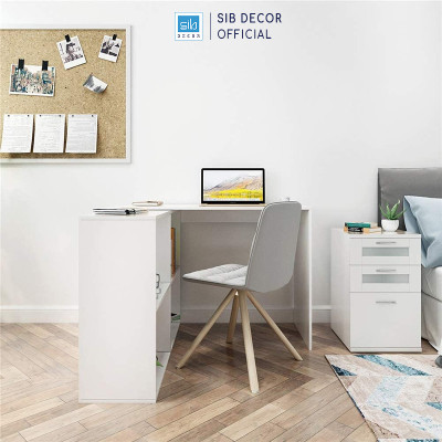 Bàn Làm Việc Chữ L Xoay Linh Động Màu Trắng/ Đen Hiện Đại Thương Hiệu SIB Decor