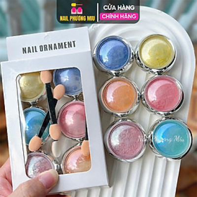 Set Tráng Gương Ánh Ngọc Trai 6 Hũ Nhiều Màu Dạ Quang Dạng Bột Chuyên Dùng Trang Trí Móng - Nail Phương Miu