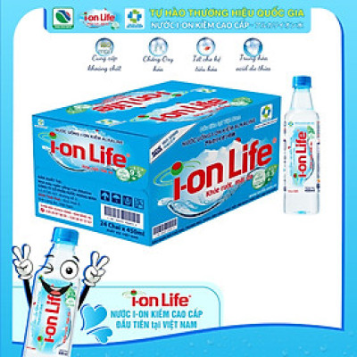 Nước uống kiềm ionLife dung tích 450ml thùng 24 chai chứa vi khoáng tự nhiên, công nghệ Nhật Bản