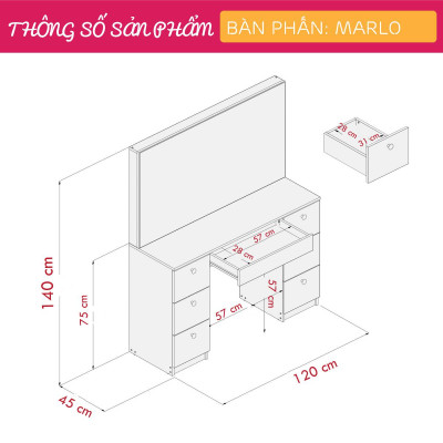 Bàn phấn bằng gỗ đẹp sang trọng SMLIFE Marlon