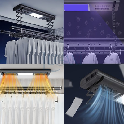 Sào Phơi Đồ Tự Động, Giá Treo Quần Áo Có Quạt Sấy Khô Đèn LED Khử Trùng Tia Cực Tím Remote Gắn Trần Legaxi