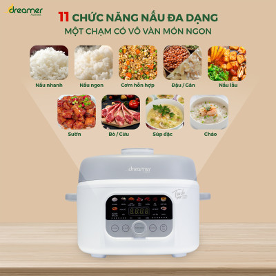 (HÀNG CHÍNH HÃNG) NỒI ÁP SUẤT ĐIỆN ĐA NĂNG DREAMER DKA-EPC14, 11 chức năng, 10 lớp bảo vệ an toàn, 2 nắp nồi, công suất 1300W, BH 12 tháng